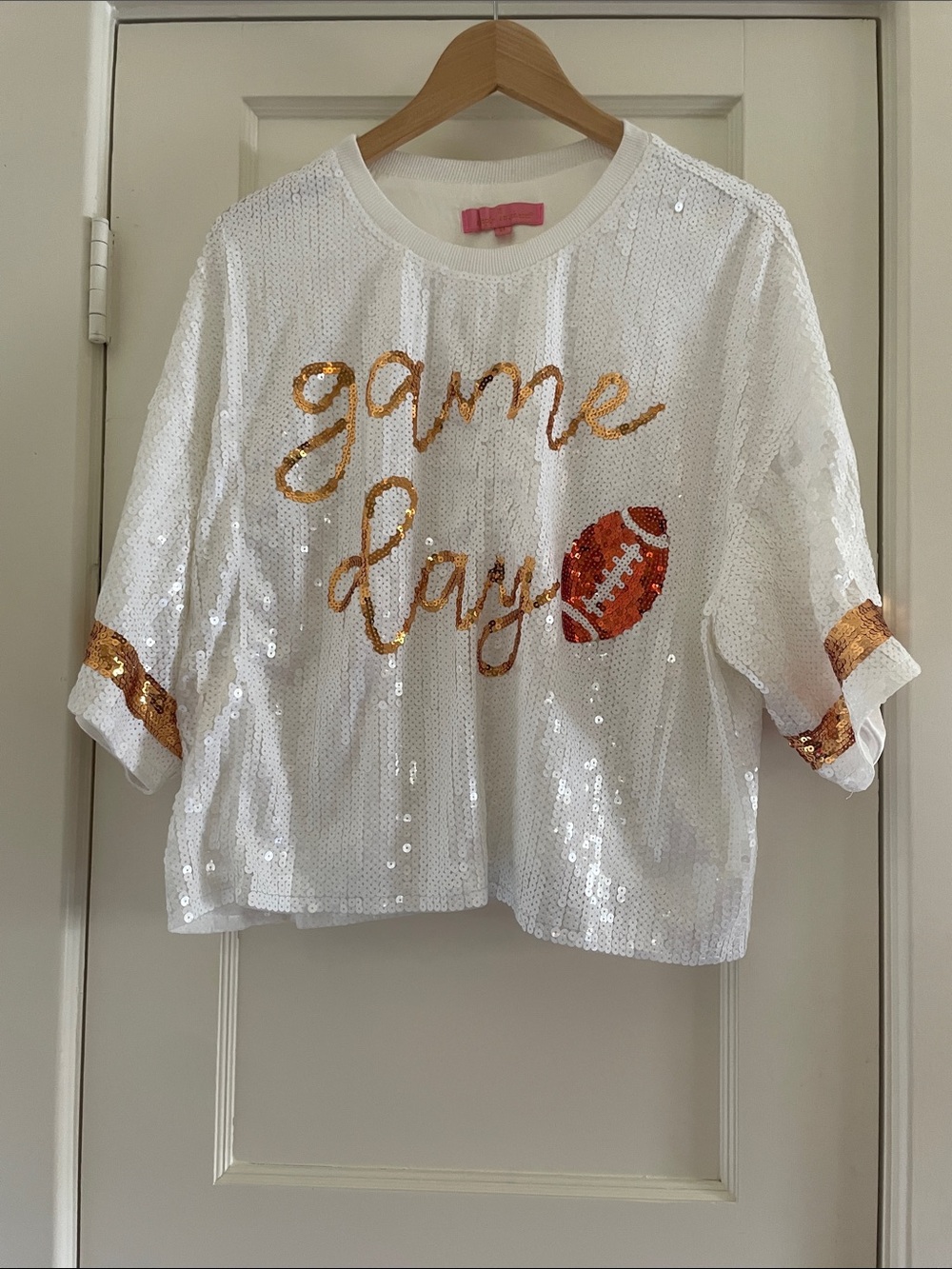 Simply Southern | Ladies Sequined Game Day White top-Size XL